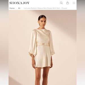 Shona Joy- La Lune Balloon Sleeve Mini Dress With Belt - Cream